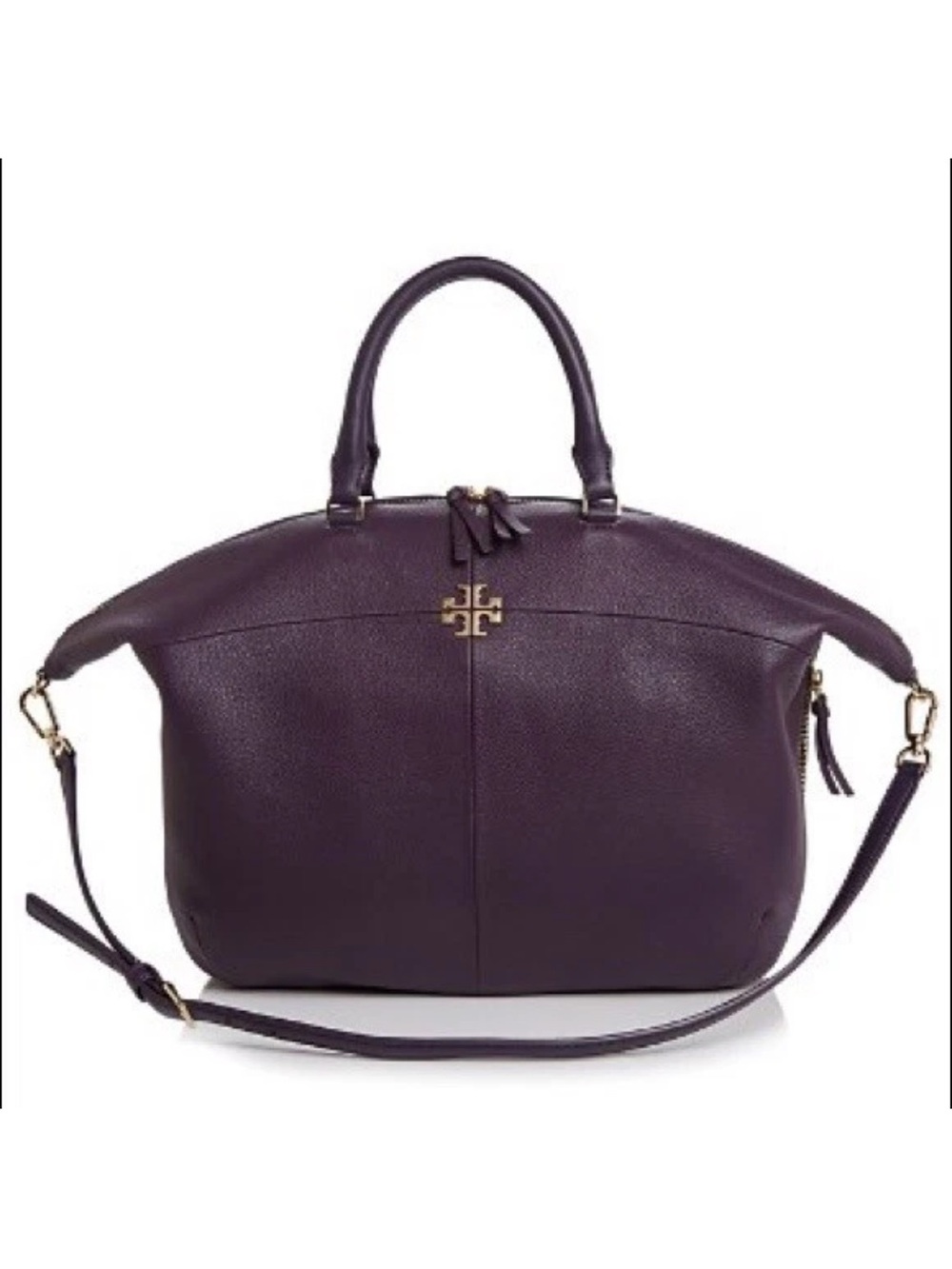BNWT Tory Burch IVY Slouchy Plum Pebbled Leather Satchel with Shoulder Strap